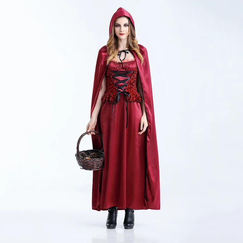 

Adult Women Halloween Costume Little Red Riding Hood Fantasy Game Uniforms Women Gothic Horror Evil Vampire Cosplay Outfit