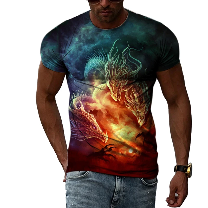 Summer Fashion Tough Guy Style T-Shirt Da Uomo Beast Tyrannosaurus Rex Print A Maniche Corte Ruffian Beautiful Street Retro Top 6Xl