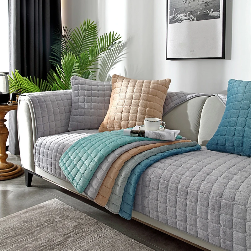 

Утолщенная плюшевая теплая диванная подушка, клетчатый стеганый чехол на диван, однотонная фланелевая Нескользящая подушка на сиденье для ...