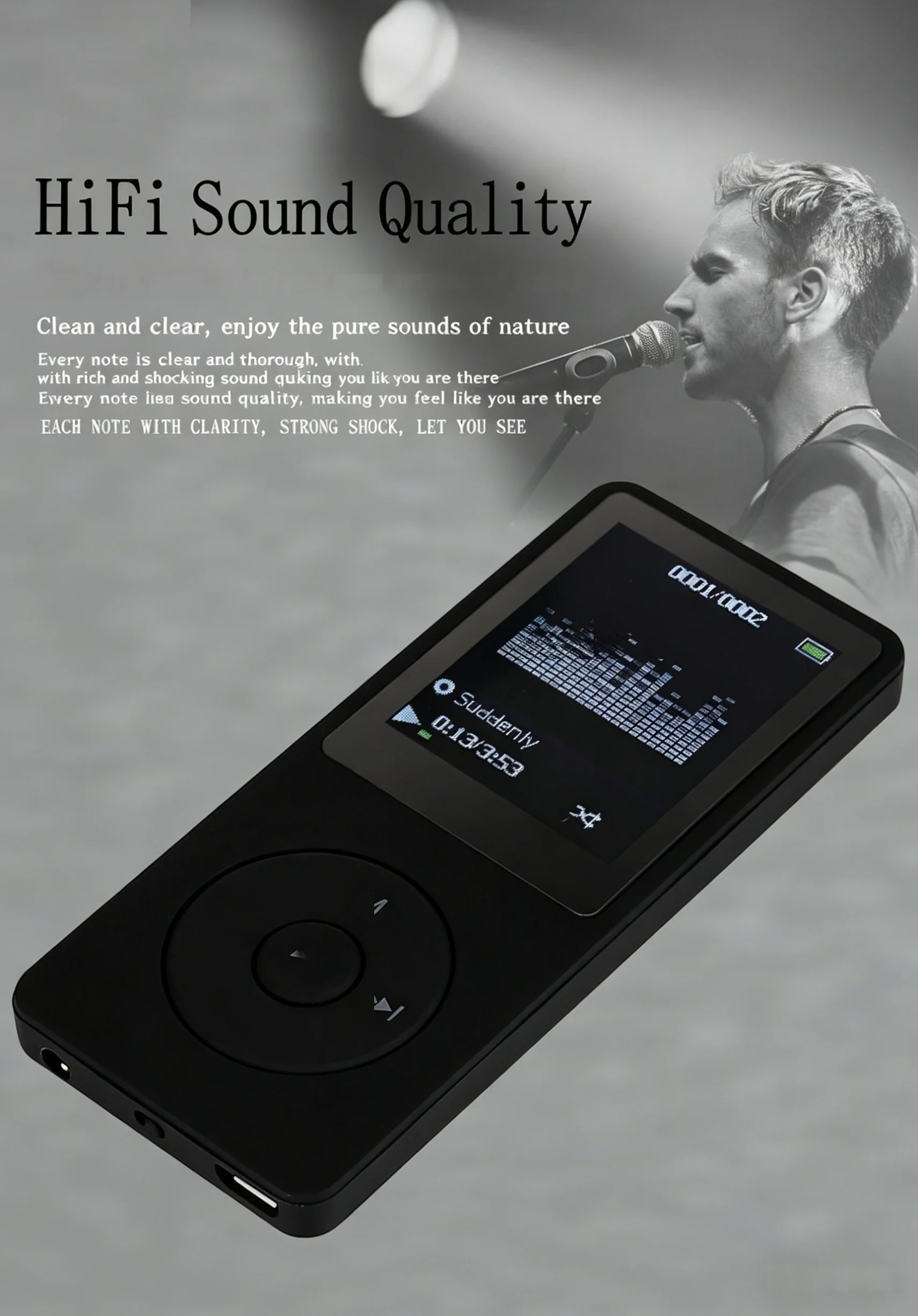 Reproductor MP3 Bluetooth Portátil con Pantalla LCD, Compatible con Radio FM, Música HiFi sin Pérdidas, Video, Libro Ele