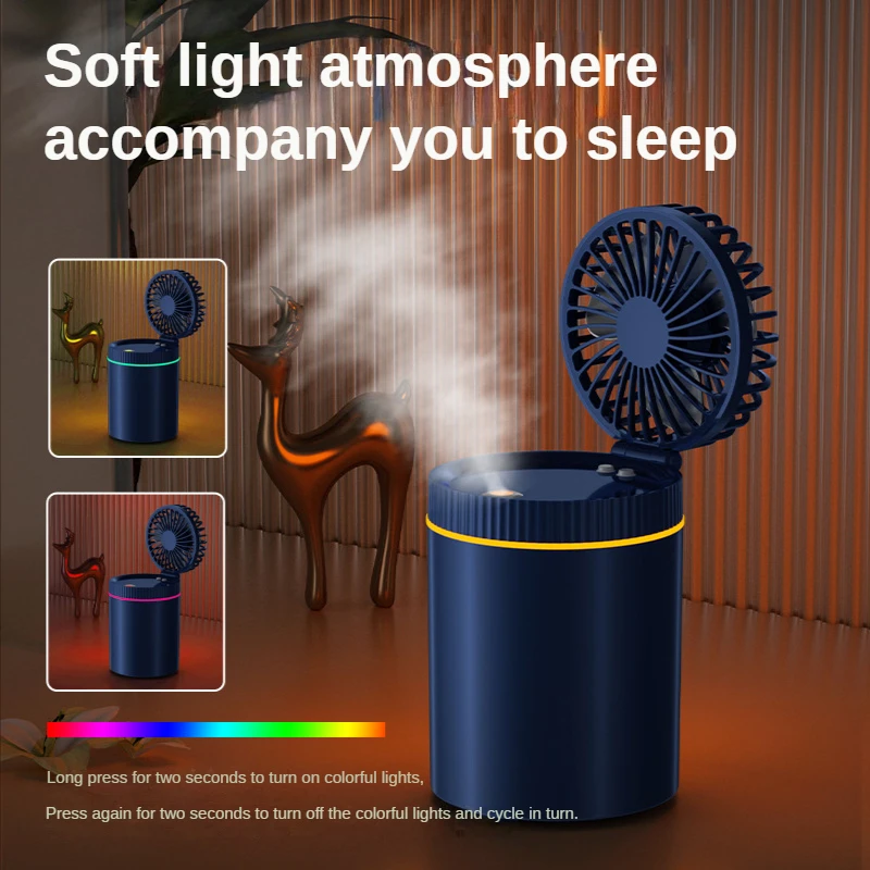 

Spray Cooling Fan USB Rechargeable Mini Fan Desktop Turbine Foldable Cold Air Humidification Spray Fan With 7 Color Night Light