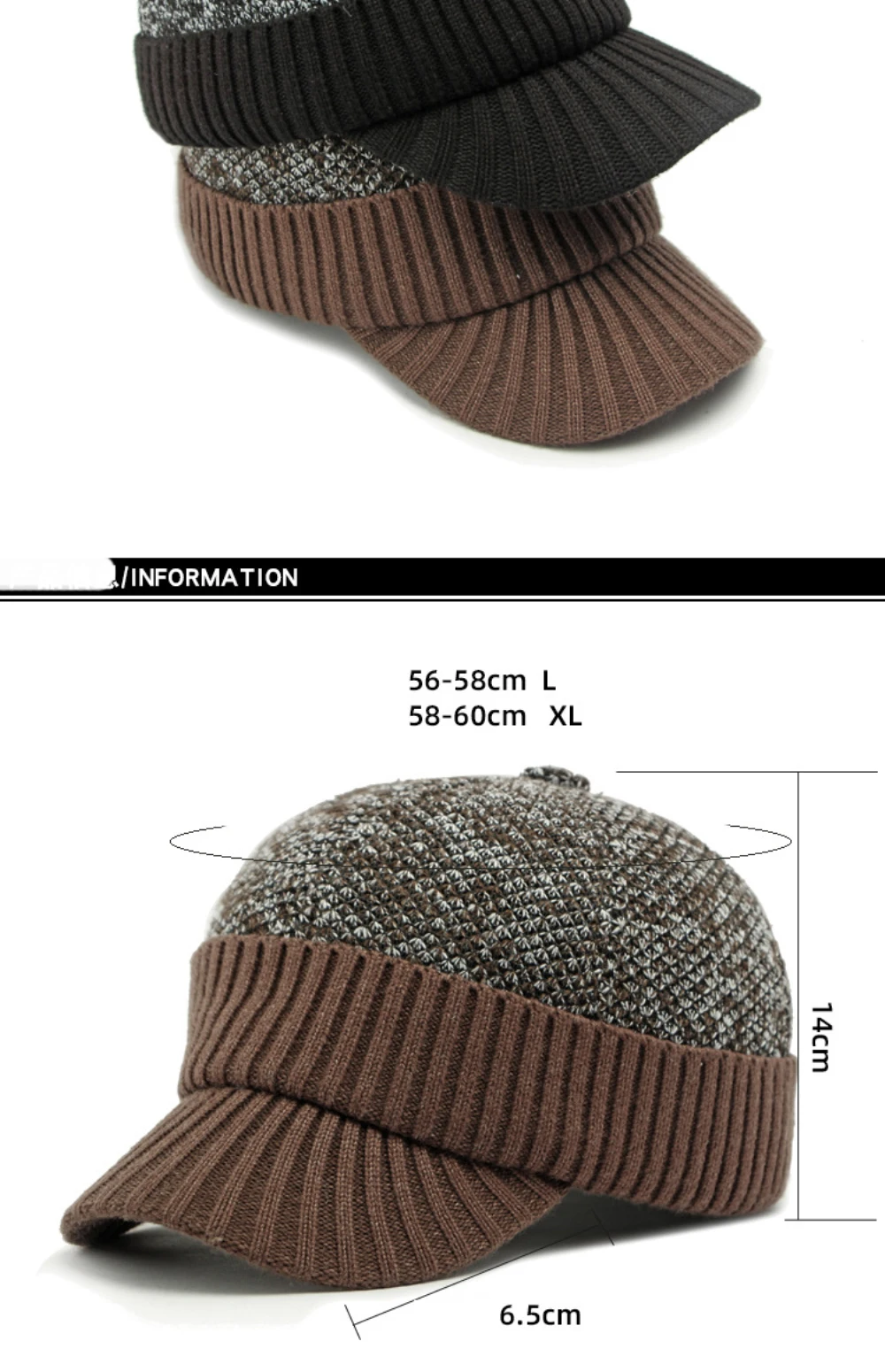 HT4545 Baseball Kappe Dicke Warme Gestrickte Baseball Hut Männer Frauen Hohe Qualität Papa Hüte mit Ohrenklappen Männlich Weiblich Ski Earflap Kappe – Detail 3