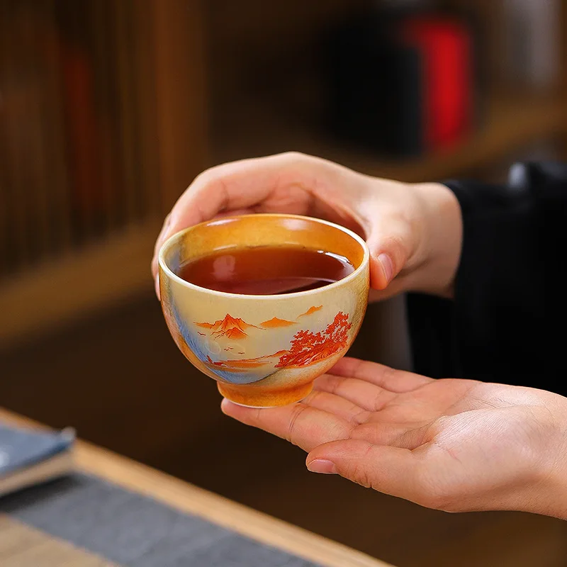 Vintage Kungfu Teacups Chinese Pottery Master Teaware Bowls Cup Home Decor Retro Tea Cups 150ml Ceramic Handmade Teaset