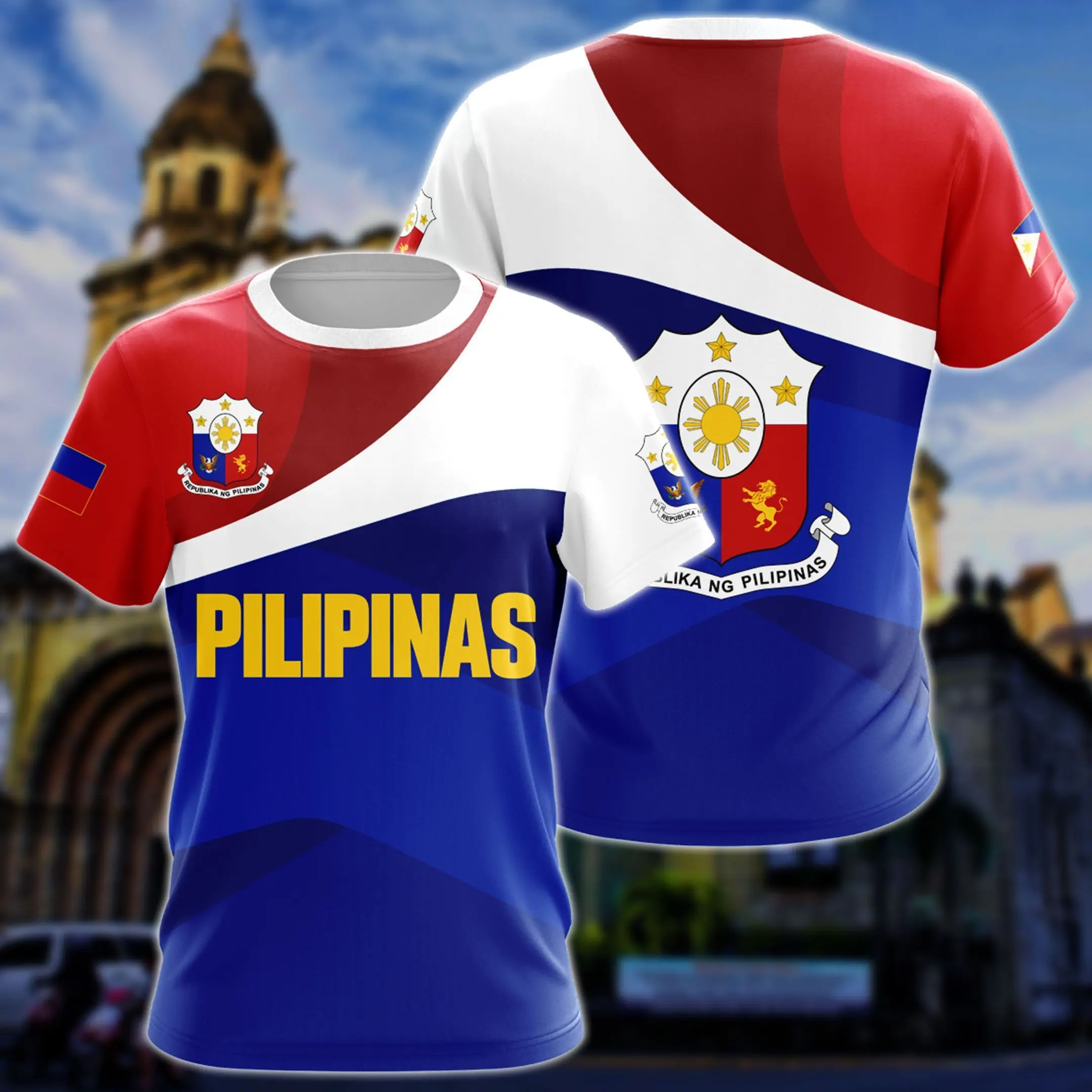 Philippines Flag Coat of Arms Graphic Tee Summer Casual