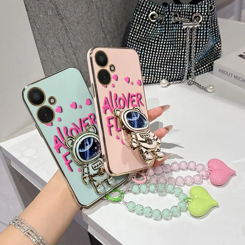 Elegant Love Flowers Phone Case Set with Bead Lanyard and Adjustable Stand