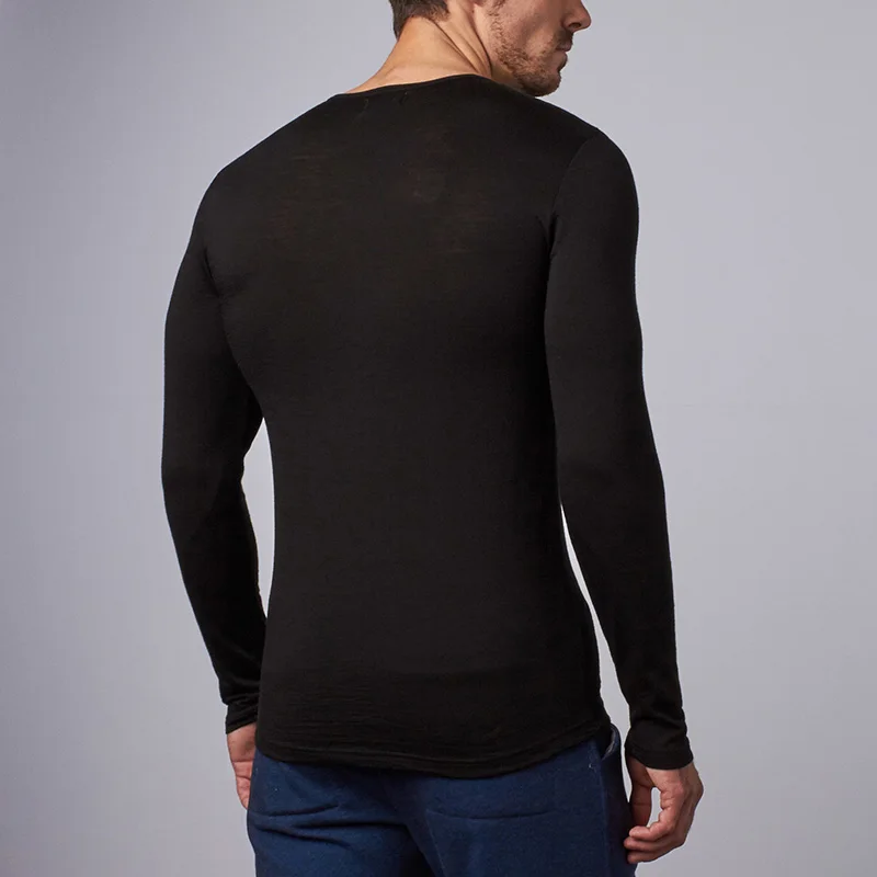 100% Merino Wool men long sleeve T Shirt Thermal Base Laye Wool Shirt 200gsm Wicking Breathable Anti-Odor 3