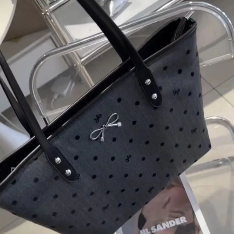 JIAERDI Sweet Cool Black Tote Bag Women College Style Trendy  Bow Print Large Capacity Handbag Ladies Vintage Shopping Bag Y2k
