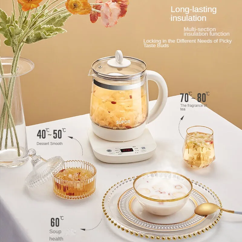 SUPOR 전기 주전자, 유리 차 주전자, 인퓨저 온수 주전자, 온도 조절, 보온 기능, 220V, 1.5L