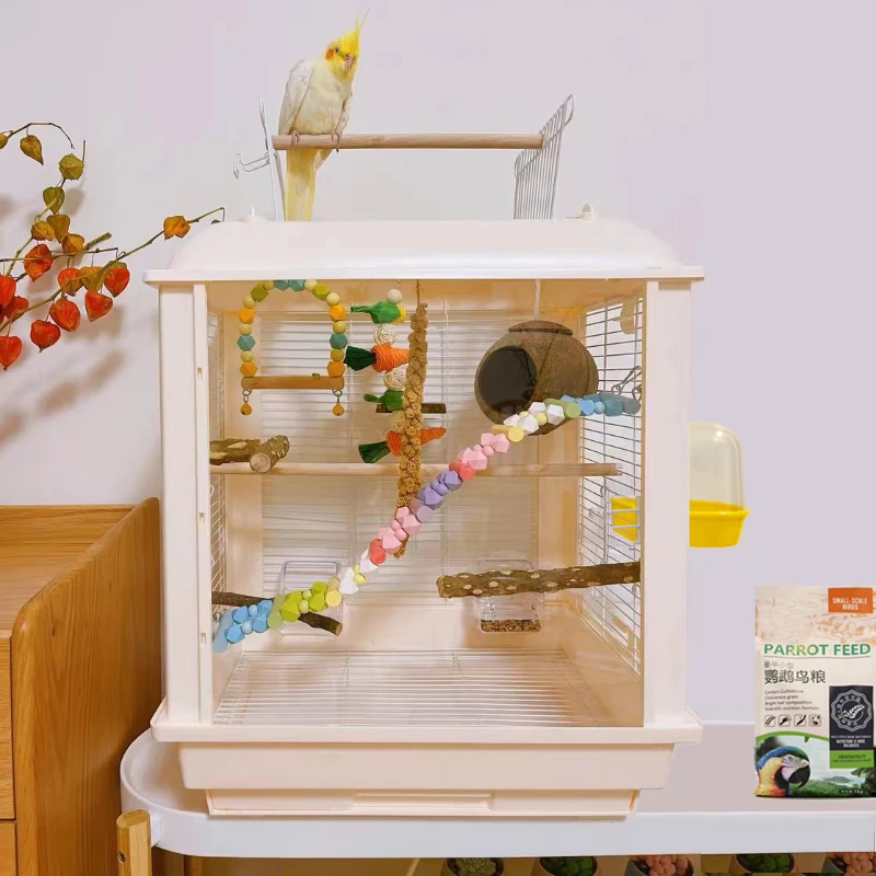 

Cockatiel Splashproof Bird Cage Clear Speciality Plastic Home Bird Cage Budgie Open Top Oiseaux Accessoires Pet House QF50NL