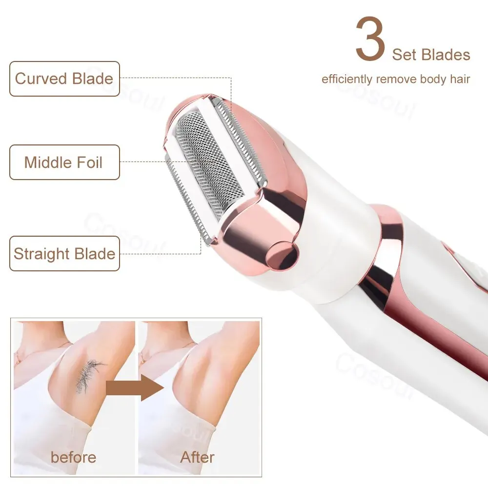 4 in 1 Women Body Hair Removal Shaver Trimmer Epilator Underarm Hair Leg Pubic Sensitive Area,electric shaver,body hair trimmer,hair removal epilator