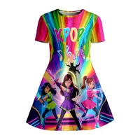 Robe T-shirt imprimée Rainbow K‑POP Anime Warrior Girls pour filles, robe décontractée colorée pour fête cosplay pour enfants 4