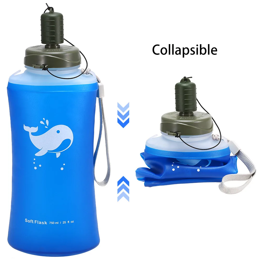 Soft TPU Collapsible Water Bottle, Large Volume, Hiking, Camping, Cycling, Running, Outdoor Sports, 750ml 5