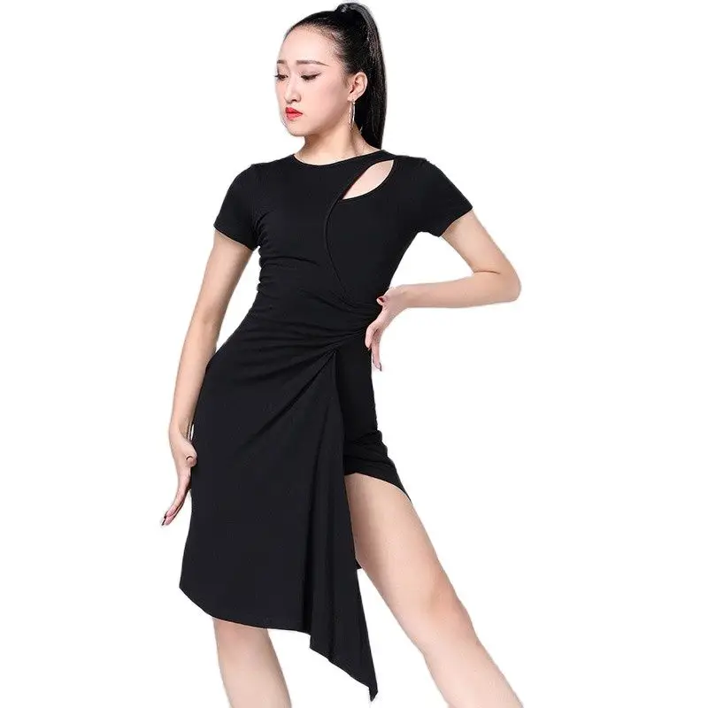 

Sexy Cutout Short-sleeve Modal Irregular Latin Dance one-piece dress for women Ballroom Costumes performance wear in stock