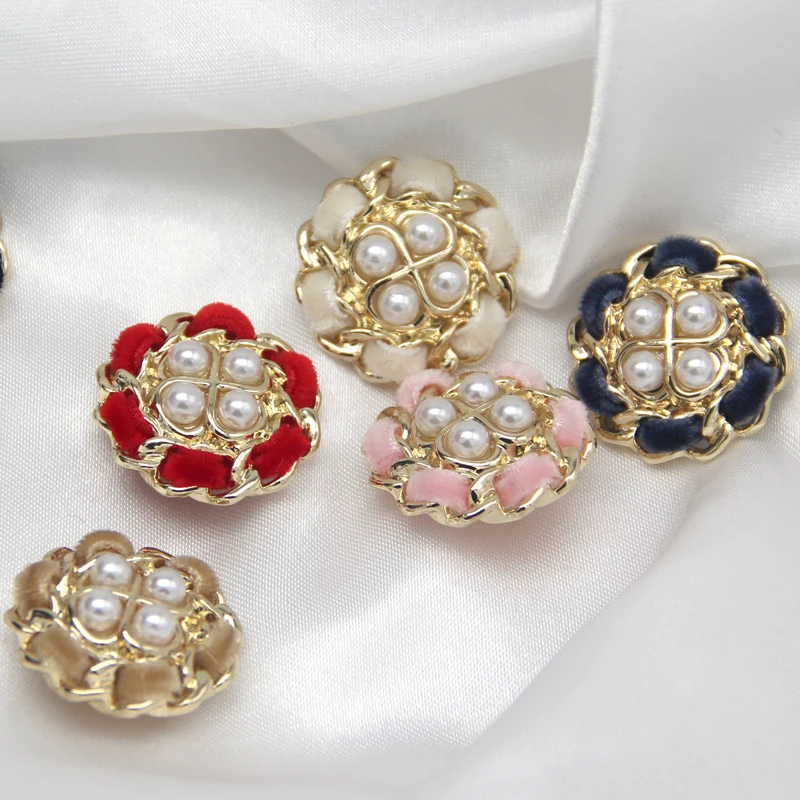 23mm 멋진 레이스 패브릭 덮여 금속 진주 단추 의류 코트 블레 이저 스웨터 카디 건 장식 바느질 액세서리