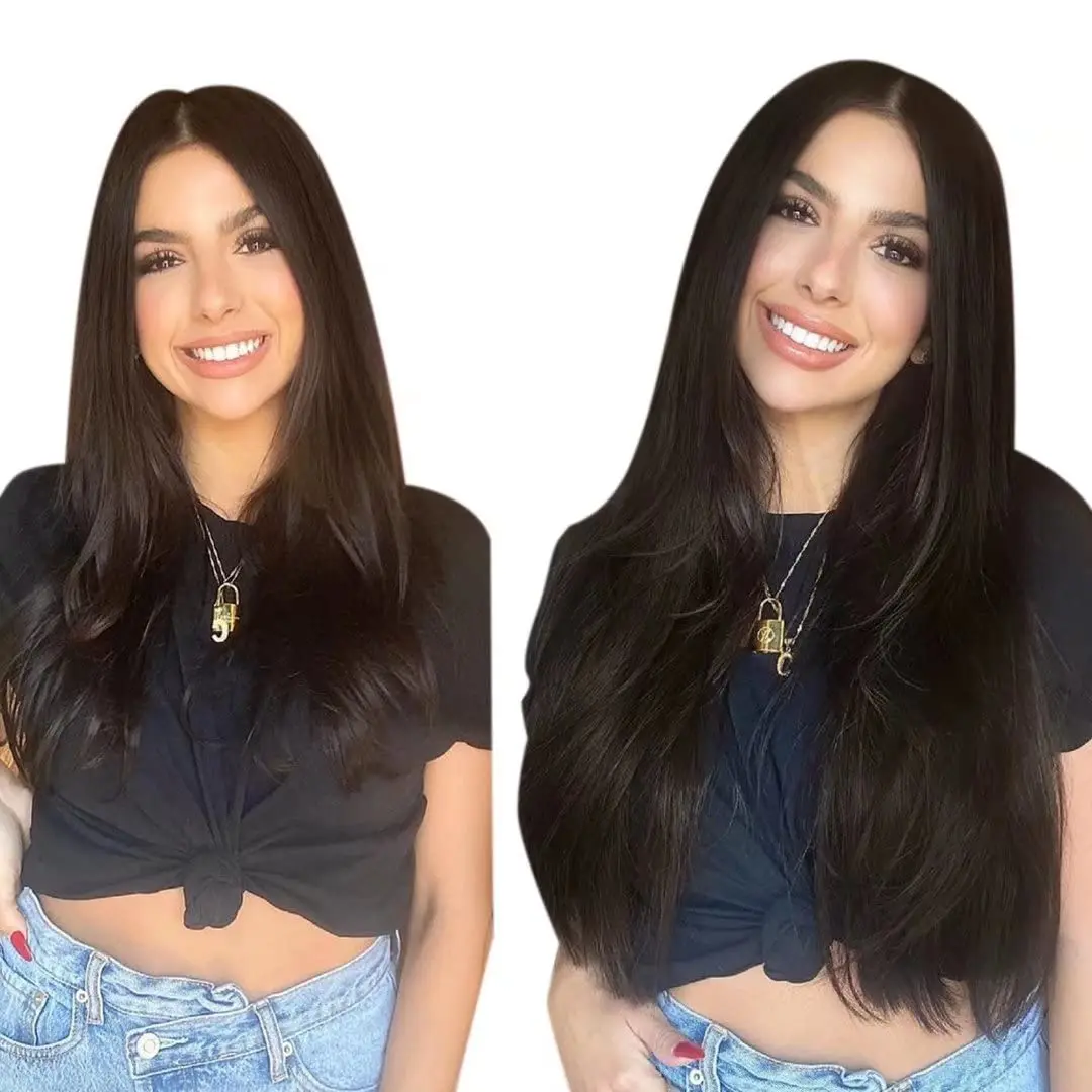 Full Shine Clip In Human Hair Extensions Balayage Ombre Blonde Black Hairpins 7pcs 120g Double Weft 100% Machine Remy For Woman