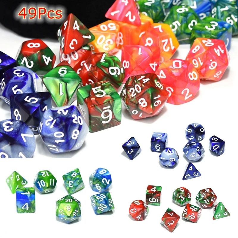 

49Pcs Multicolor Polyhedron Dice Set Dnd Dice Acrylic Two-color Game Dice For Dungeons and Dragons RPGs D4 D6 D8 D10 D% D12 D20