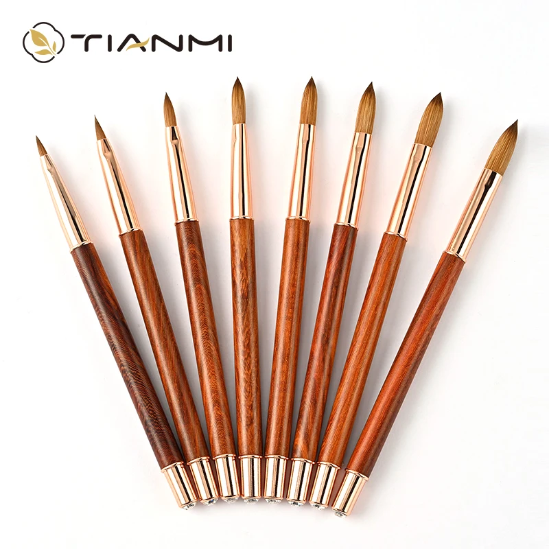 

TIANMI Kolinsky Wooden Handle Nail Art Brush Gel Nail Builder Manicure Carving Drawing Brush Salon Nail Tools Metal Rod Splicing
