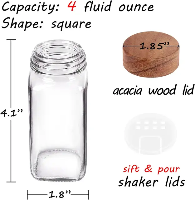 36 Glass Spice Jars with 547 Labels with Shaker Lids - 4 Oz Square Spice Containers with Acacia Wood Lids, Chalk Pen 4