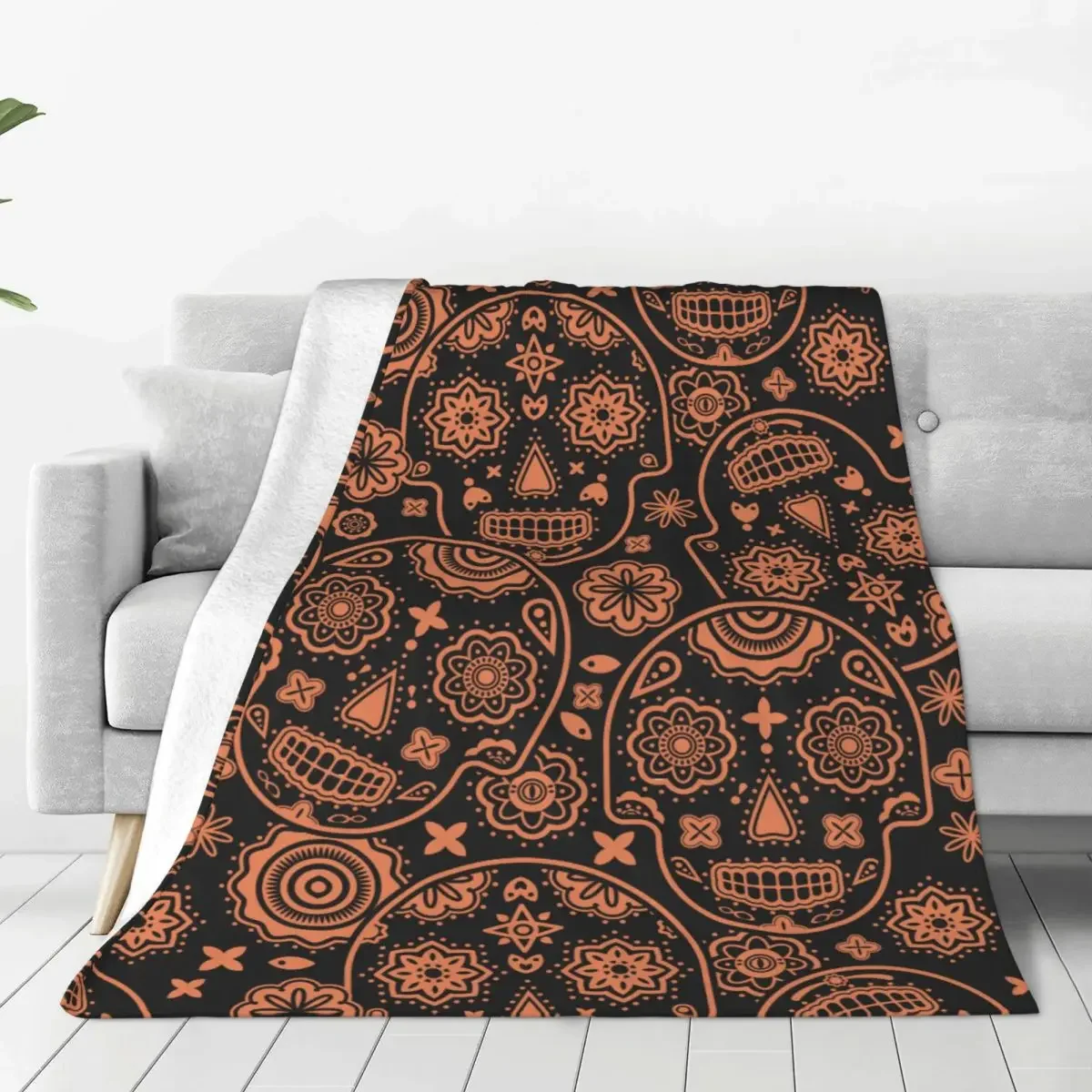 

Sugar Skull Day Of The Dead Halloween Wool Blankets Mexican Skeleton Funny Throw Blanket for Home 125*100cm Quilt