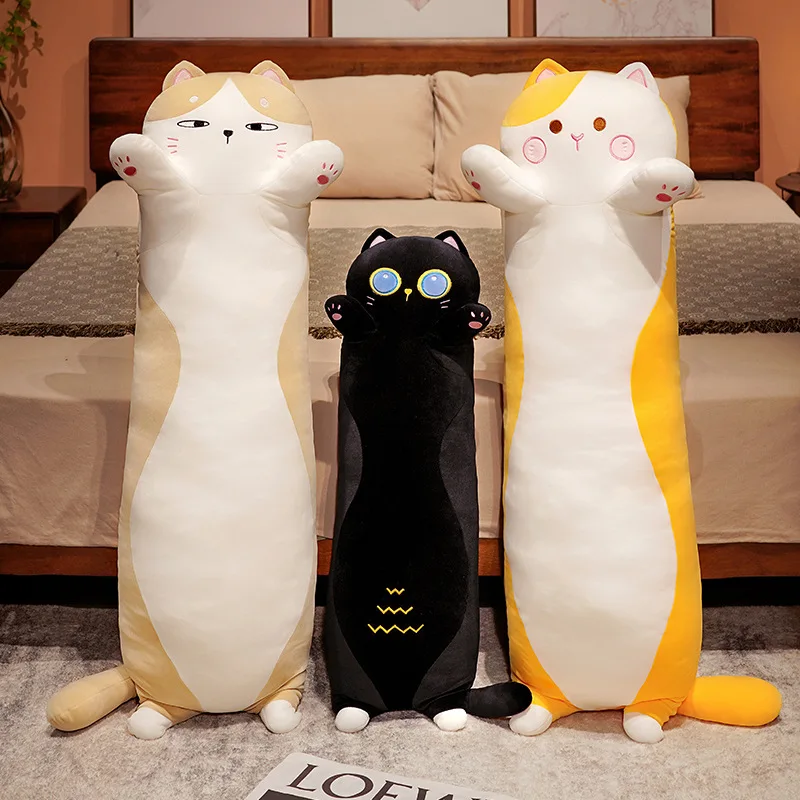 

Ice Silky Round Fat Cat Soft Long Sleeping Pillow Toy Cartoon Stuffed Animals Kitten Plushies Summer Cushion Cute Soft Kids Toys