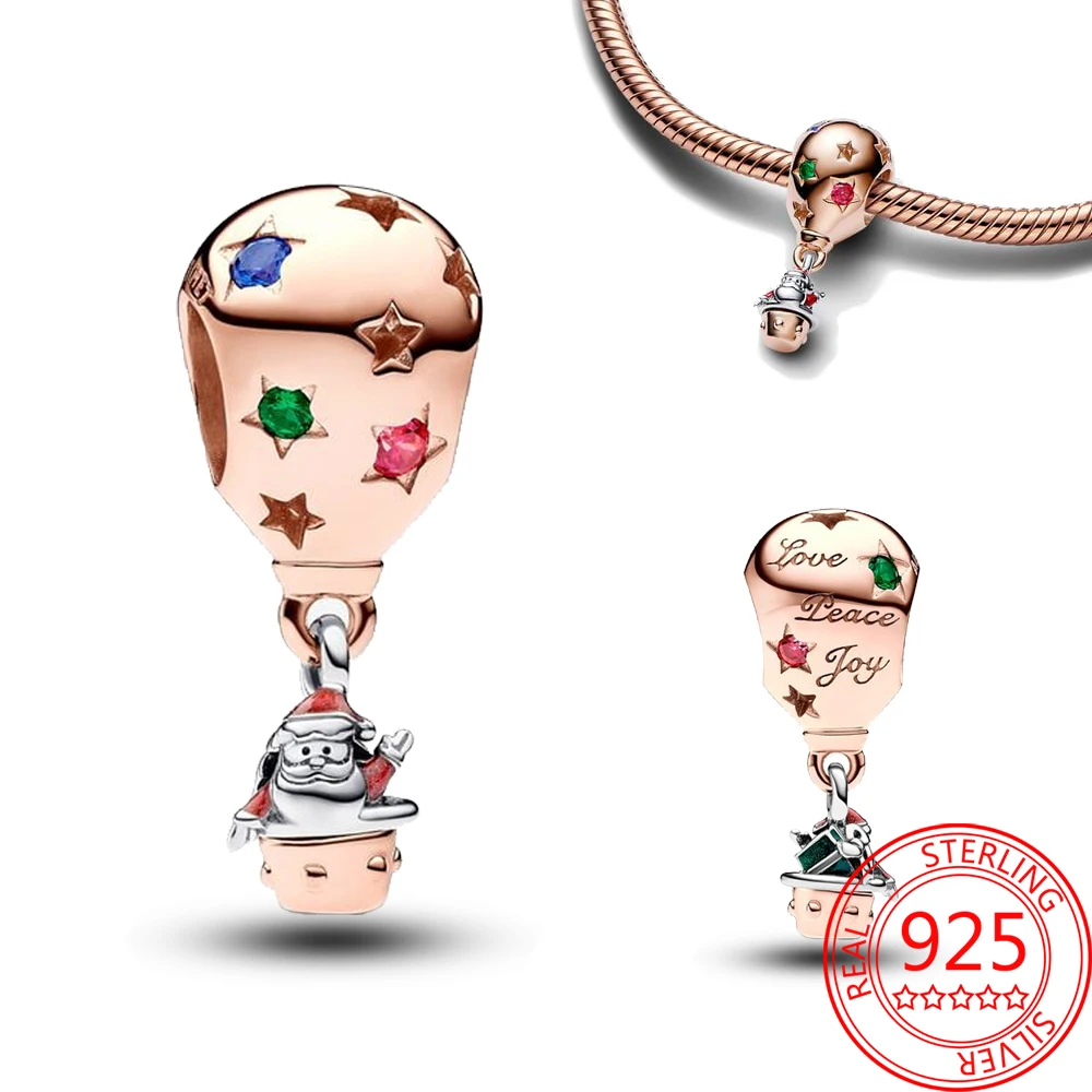 

Classic 925 Sterling Silver Two tone Santa Claus in Hot Air Balloon Charm Fit Pandora Bracelet Women's Christmas Accessories
