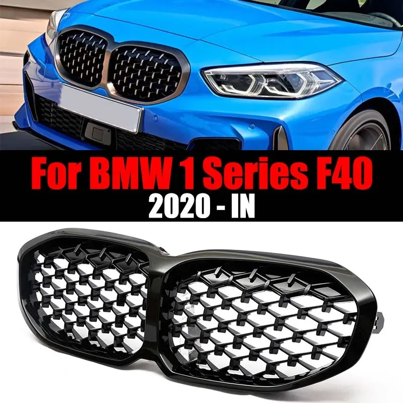 

Car Front Bumper Grille Diamond Style Grill For BMW 1 Series F40 2020+ Gloss black Original Grilles Auto Accessories