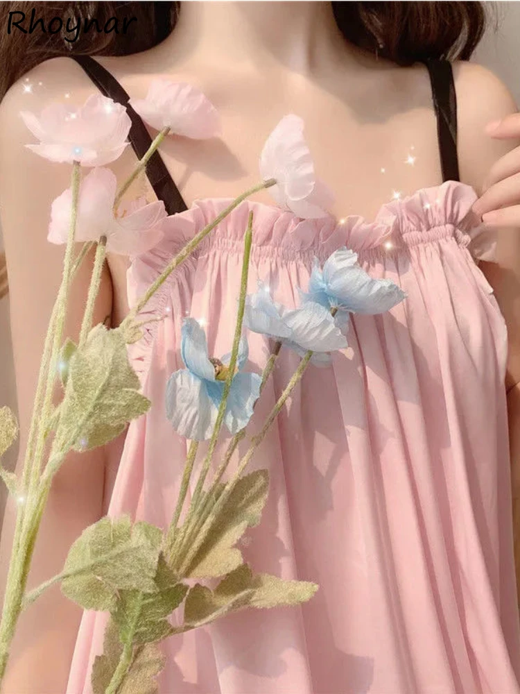 

Nightgowns Women Knee-length Solid Kawaii Sexy Sweet Home Soft Cozy Casual Plus Size Korean Style Simple Ulzzang Ins Summer New