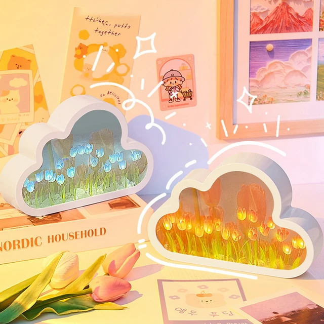 Bricolage fait main nuage tulipe miroir petite veilleuse INS fille coeur  salon =