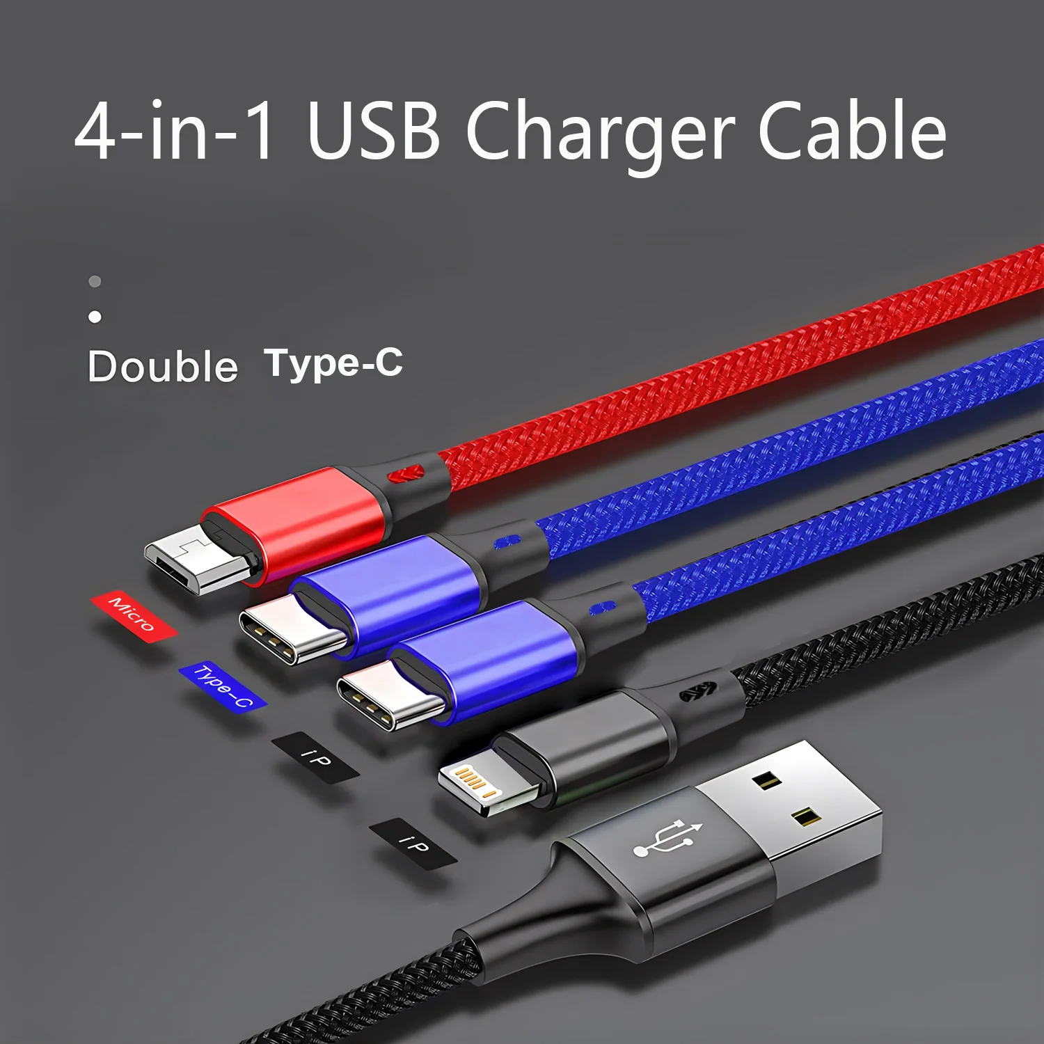 1/2/3개입 4 in 1 충전 케이블 아이폰 15 14 13Pro Max Mini용 3 in 1 마이크로 USB 타입 C 고속 충전 케이블 아이폰 화웨이용