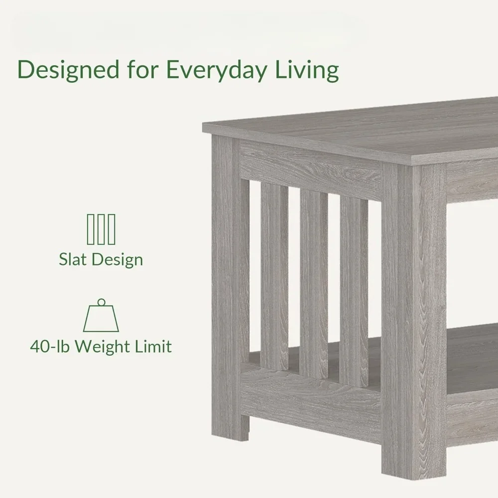Wooden One Style Fits All Coffee Table-Gray Wash Coffee Table, 2-Tier Rectangular Unique Table for Living Room