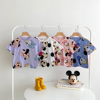 2pcs Mickey Mouse Printed Baby Clothes Cute Kids Clothing Brand Girl Pink T Shirts Summer Children Boy Girl Clothes Tops 1