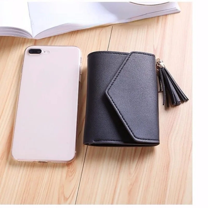 5PCS Women's Purse New Short Heart Pendant Solid Color Simple Fashion Multi-function Bank Card Purse Wholesale