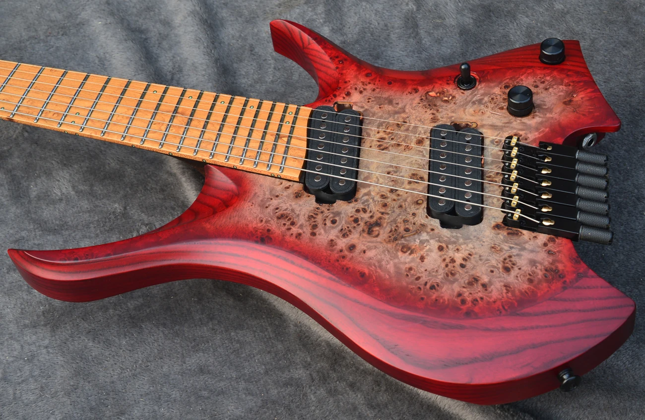 ヘッドレス エレキギター ノーブランド エレキギター ファンなしのエレキギター,7弦,ヘッドレス,カラーバースト,ロースト