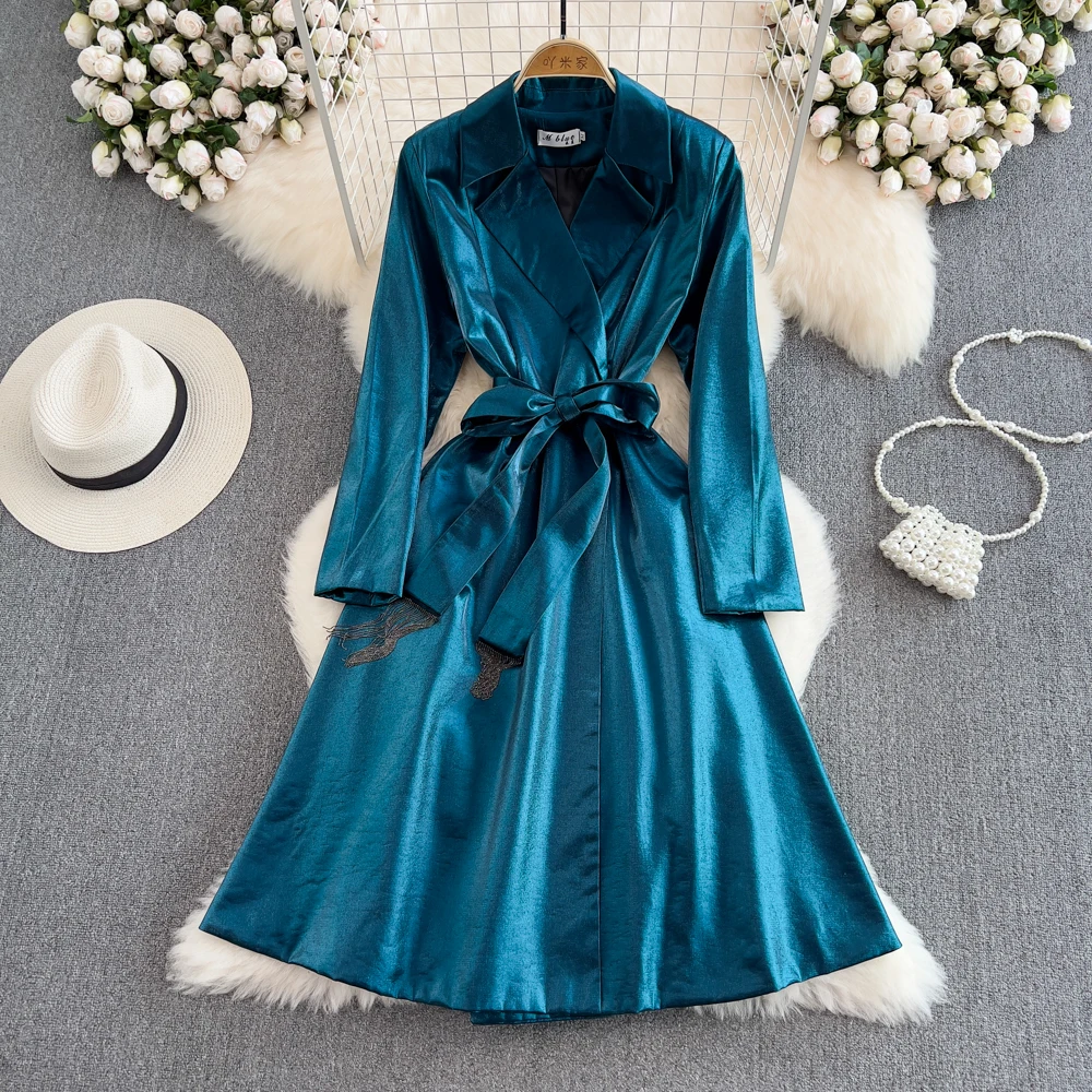

Windbreaker Dress Women's Mid-length New Korean Version All-match British Style Coat Loose and Thin Waist Dress Spring