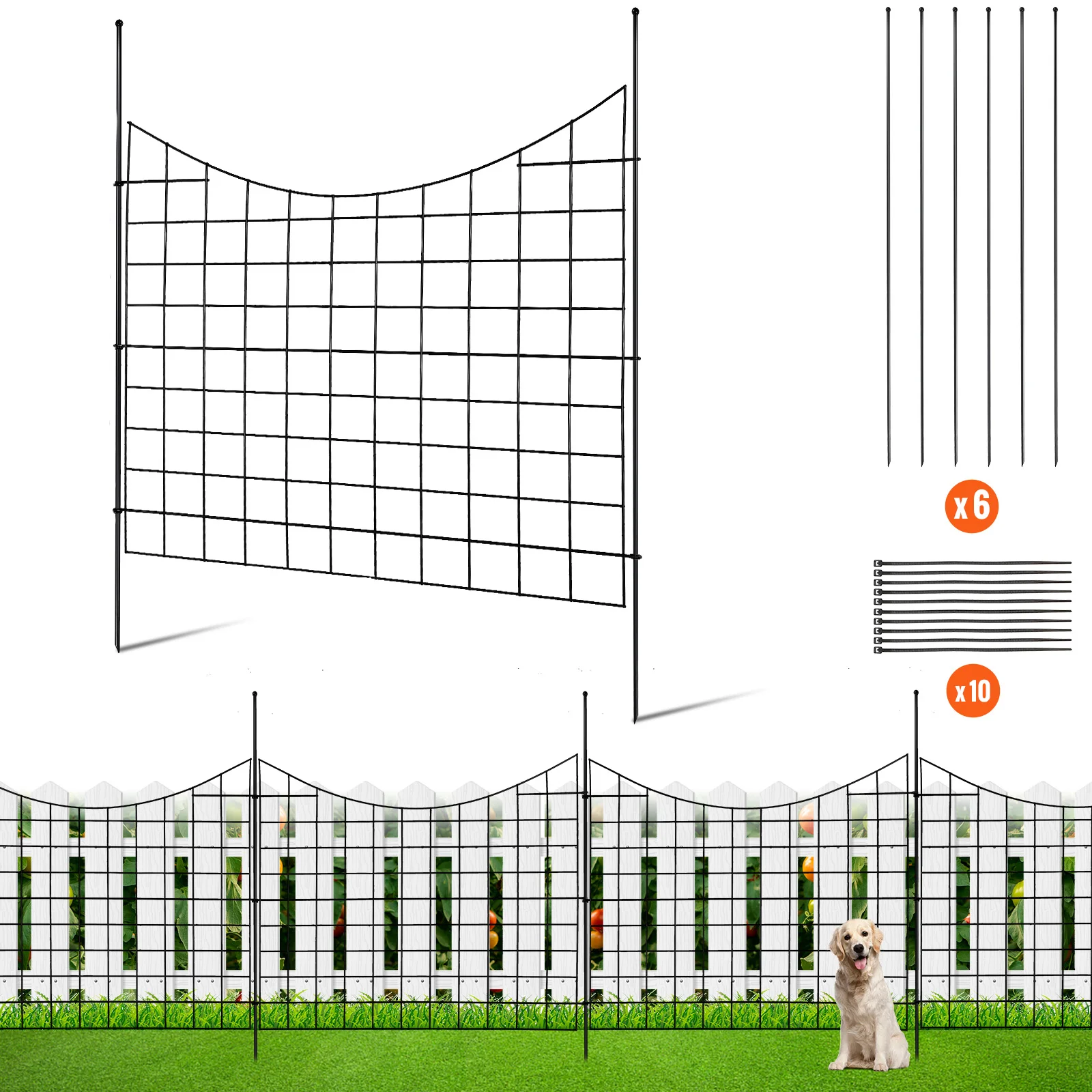 

VEVOR 5pcs Garden Fence Animal Barrier Fence Outdoor Decorative Garden Fencing Metal Dog/Pets Fence for Yard Plant Protection