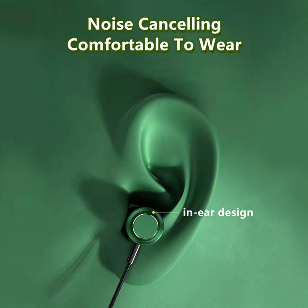 L Jack Magnetic Gamer Wired Headphones Gaming Green Metal HiFi Bass Stereo 3.5mm Type C Earbuds for Mobile Phone Computer Mic He 2