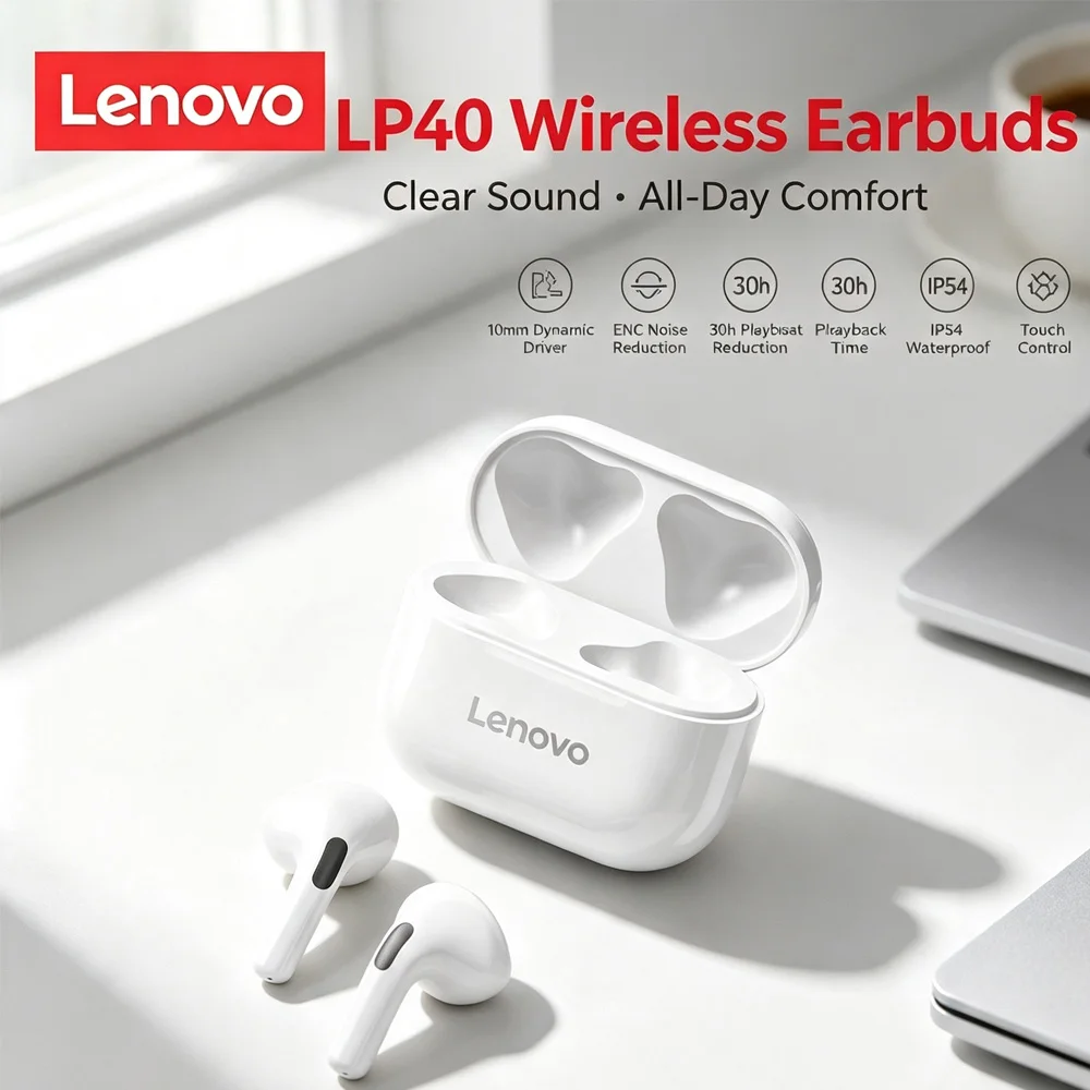 Lenovo LP40 Pro TWS Bluetooth Earphones with Ergonomic Design and Powerful Transmission