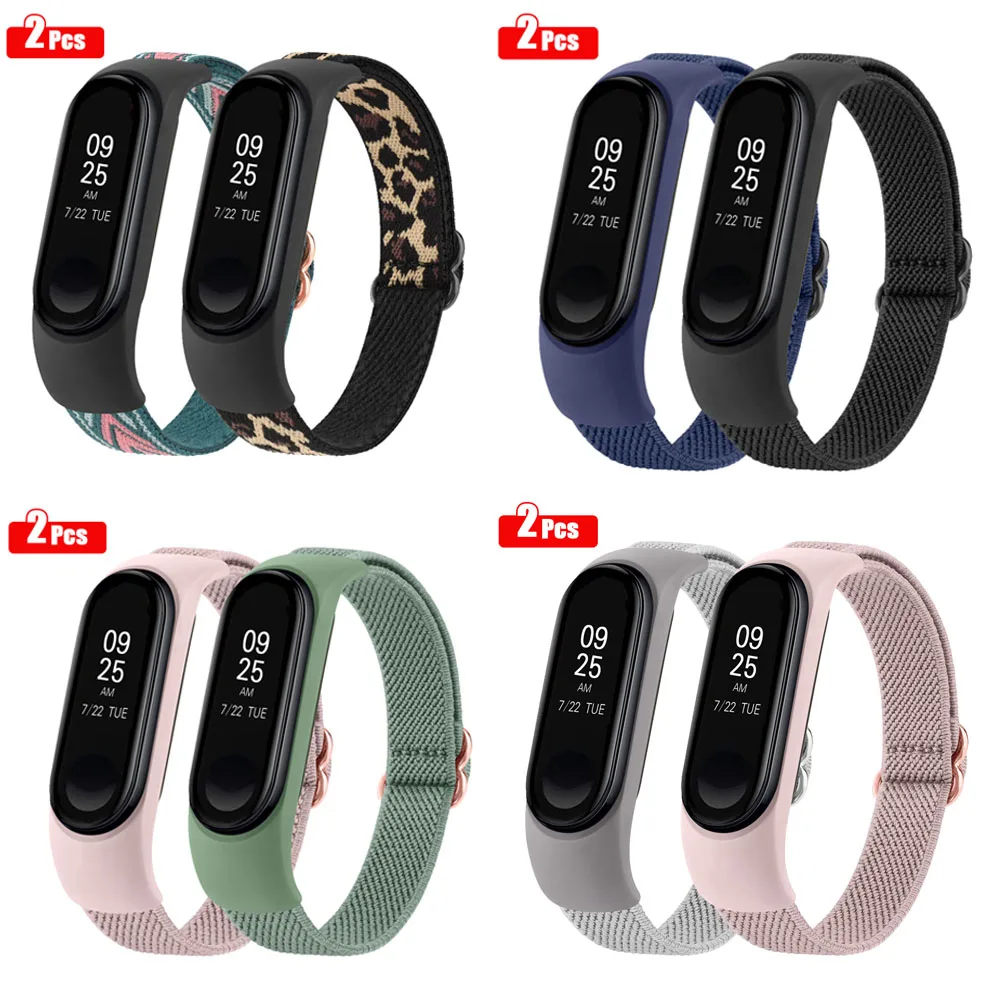 

2pcs Elastic Watch Band for Xiaomi Mi Band 6 5 4 Strap Adjustable Nylon Solo Loop Wristband for Xiaomi Mi Band 3 4 5 6 Watchband