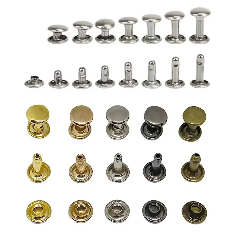 100Sets 5-12mm Metal Double Cap Rivets Stud Round Nail Rivet For Leathercraft Accessories Repair Shoes Bag Belt Clothing Garment
