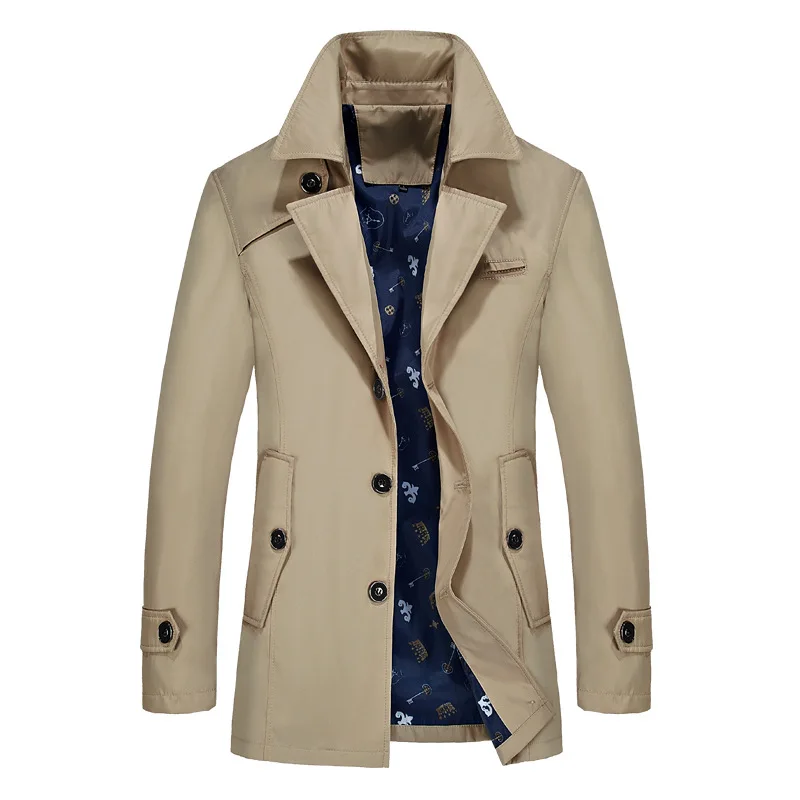 thumbnail image 1 of Cortavientos de otoño para hombre Gabardina larga informal para hombre Abrigo de color liso para hombre, 1 of 4