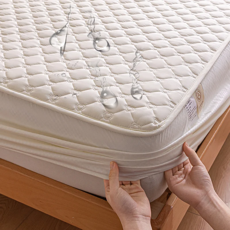 

Quilted Waterproof Mattress Cover Thickened Breathable Fitted Sheet with Elastic Solid Color Mattress Pad Protector Bed Cover