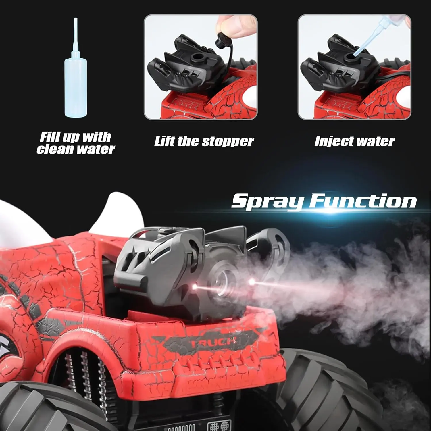 Monster Dinosaur Truck Remote Controlled Car Children's Toy 2.4 GHz RC Car Toy with Light, Sound, Spray All Terrain RC Toy 3