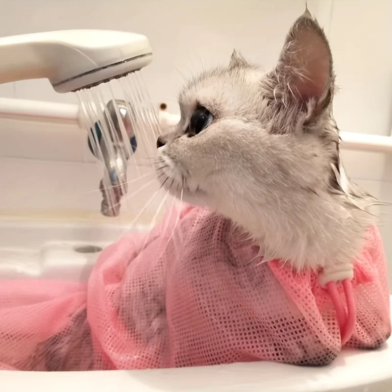 조절 가능한 메쉬 고양이 목욕 가방, 긁힘 방지 고양이 그루밍 세척 가방, 애완동물 발톱 손질, 주사, 고양이 그루밍 마사지 가방
