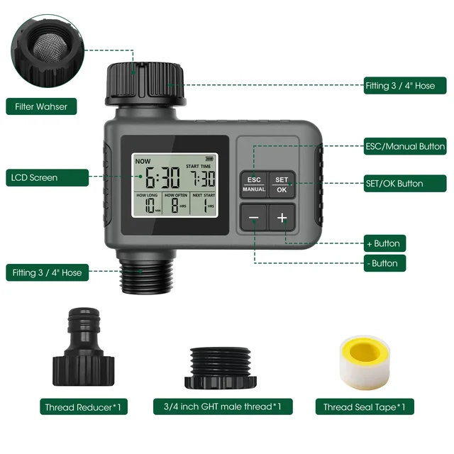 Smart Digital Water Timer Garden Timing Irrigation Automatic Waterproof Watering Device Watering Controller IPX5 LCD Display 4