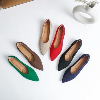 Women's flat shoes with pointed soft knitted sole breathable and comfortable shoes Spring and Autumn 2024 new model 1