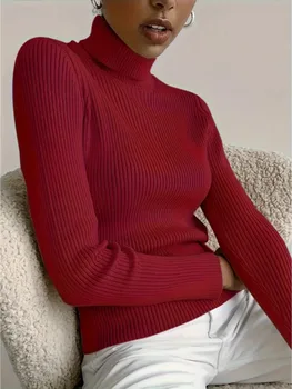 New Elegant Style Simplicity High Collar Solid Color Regular Sleeve Sweater Pullover 1