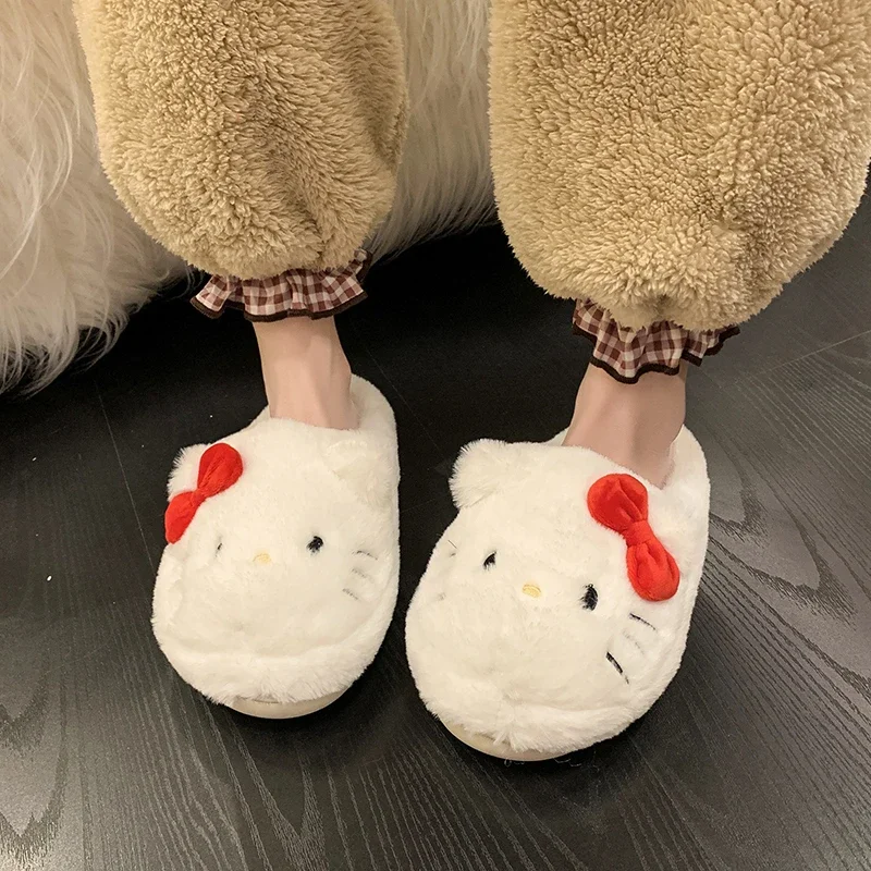 Kawaii Funny Fluffy Slippers Winter Warm Eva Flat Fleece Furry Slippers Plush Padded Fur House Home Platform Luxury Women