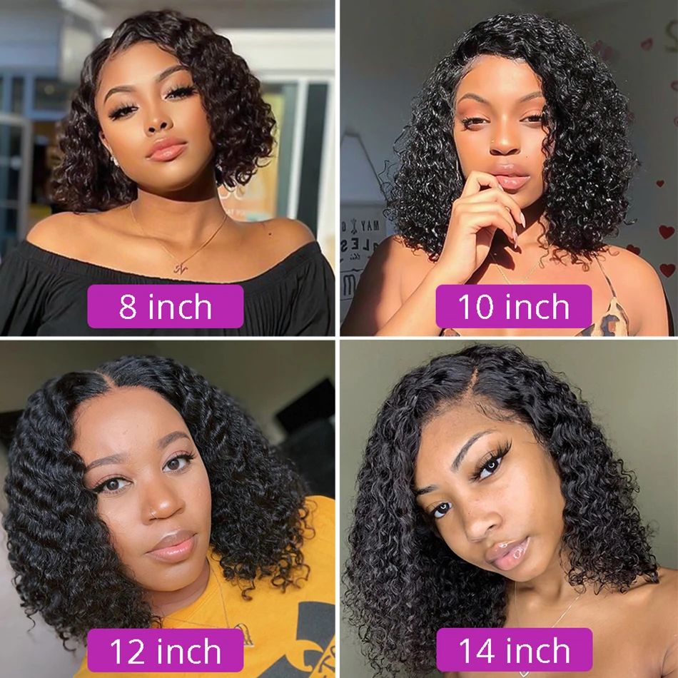 Lace front wigs Deep curly bob T part lace wig Brazilian human hair With baby hair Short bob wig 4x4 lace closure wigs For women Deep wave