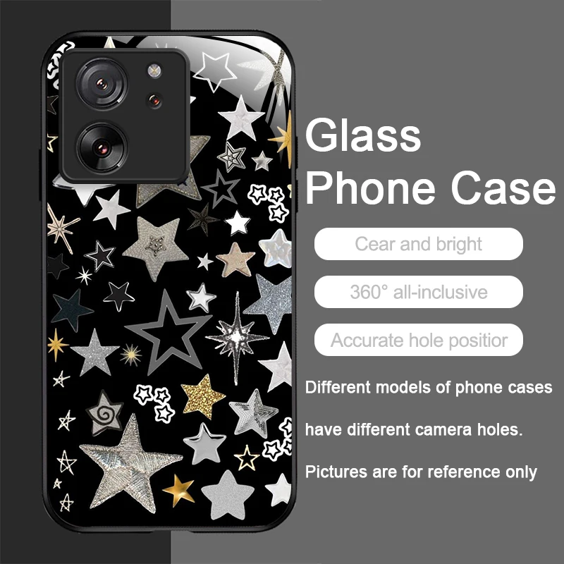 Luxury Retro Style Stars and Moon Y2K Tempered Glass Phone Case
