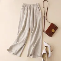 Fashion Full Length Casual Pants for Women Cotton Linen Wide Leg Pants Solid Summer Pants Female Loose High Waist Straight Trous - Image 4
